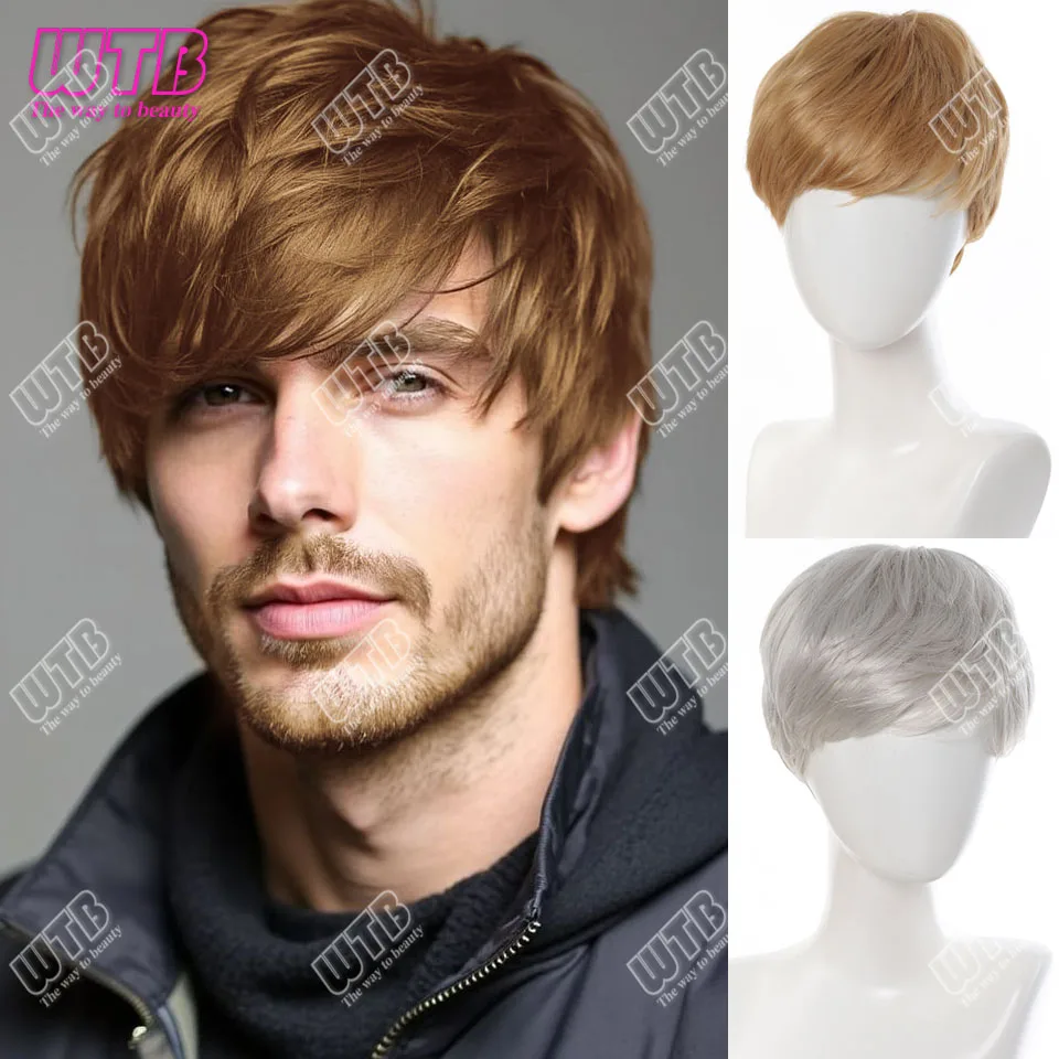 Natural Breathable Hair Extensions Synthetic Fashion Handsome Male Wigs Head Cover Short Straight Wig Hair Hat for Men