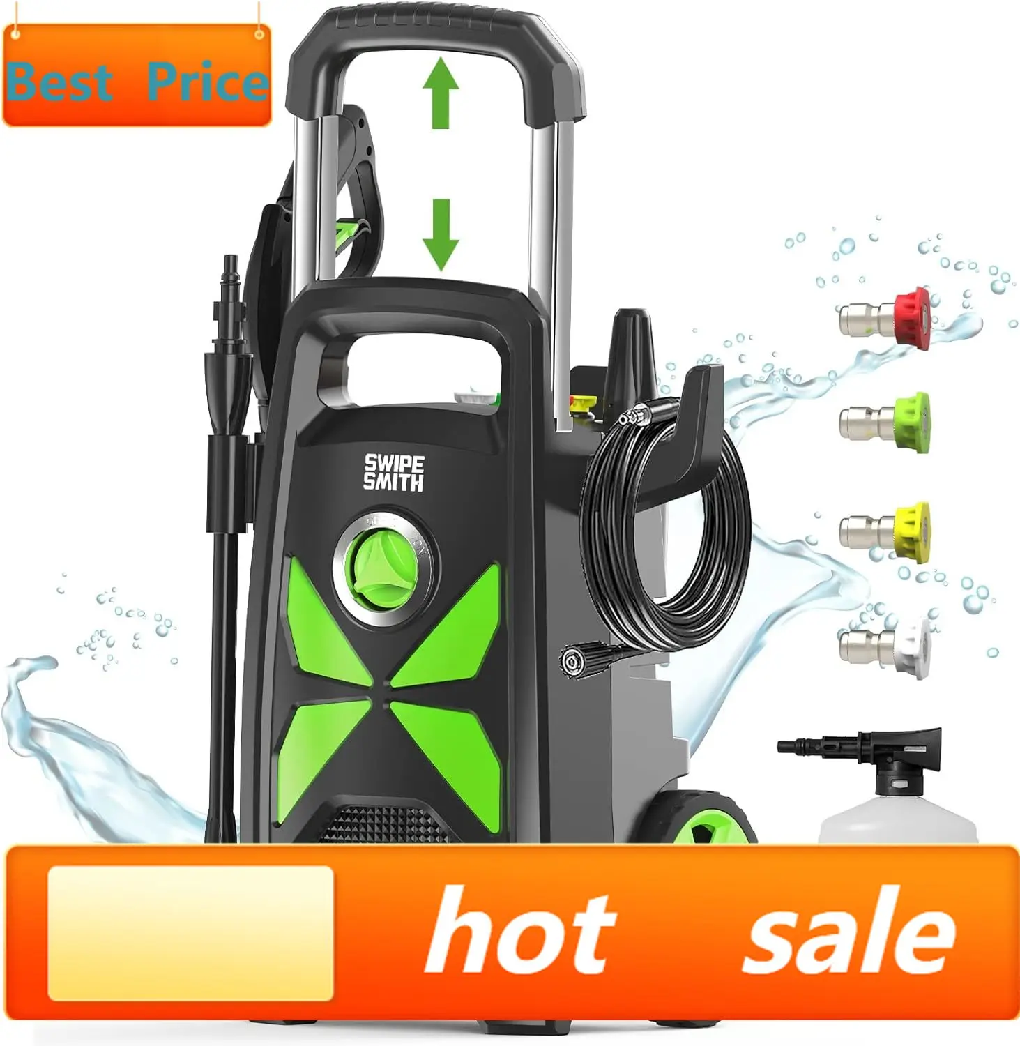 

Electric Pressure Washer, 2800 Max PSI 2.4 GPM Power Washer with Telescopic Handle, Car Wash Machine with 4 Quick Connect Nozzle