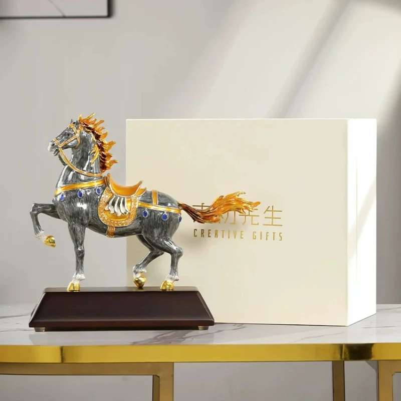 Modern Art Enamel Horse Ornament Metal Figurine Luxury Home Living Room Office Desk Decoration Sculpture High-end Corporate Gift