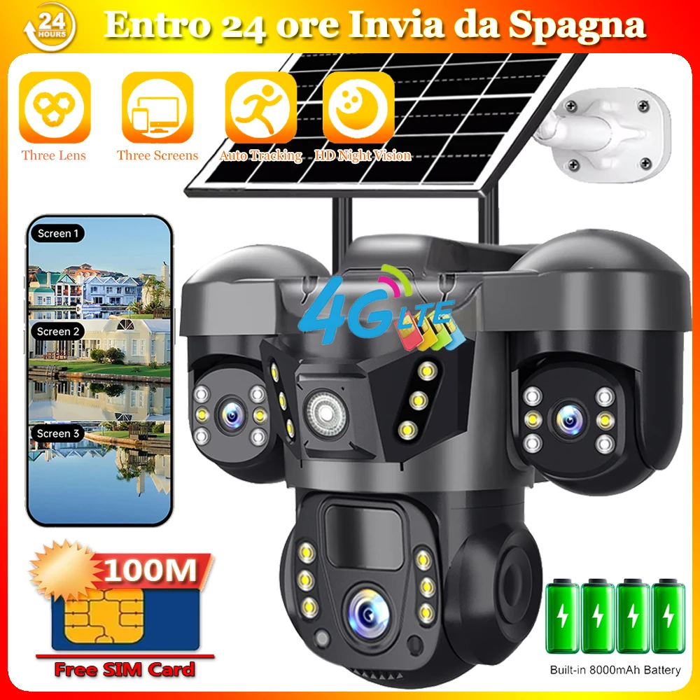 Telecamere Solari 4G con Scheda SIM Inclusa, 100M di Dati, Telecamera IP Wireless per la Sicurezza Domestica, Protezione CCTV, Telecamera Esterna Impermeabile con Visione Notturna, Telecamera IP