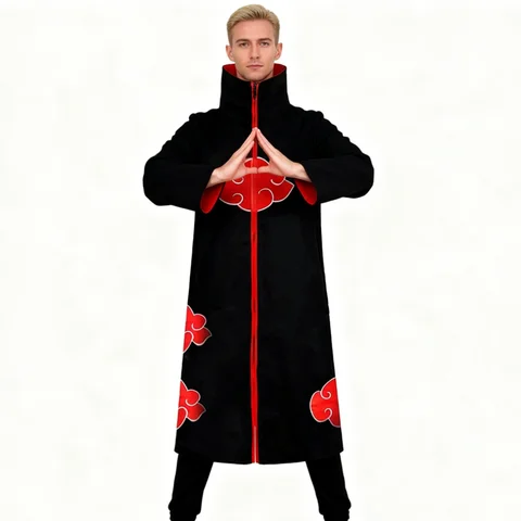 Anime Hokage Akatsuki Cosplay Costume Ninja Cloak With Red Clouds Headband Pain Itachi Sasuke Deidara Kakuzu Comic Con Party Set