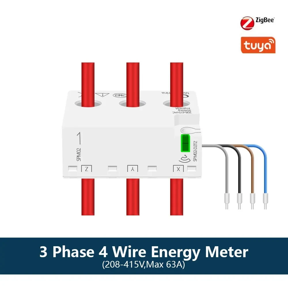3-Phasen-4-Draht-Zigbee-Energiezähler 63A, kompatibel mit Tuya Smart, Stromverbrauchsüberwachung, Unterstützung für Home Assistant über Zigbee2MQTT