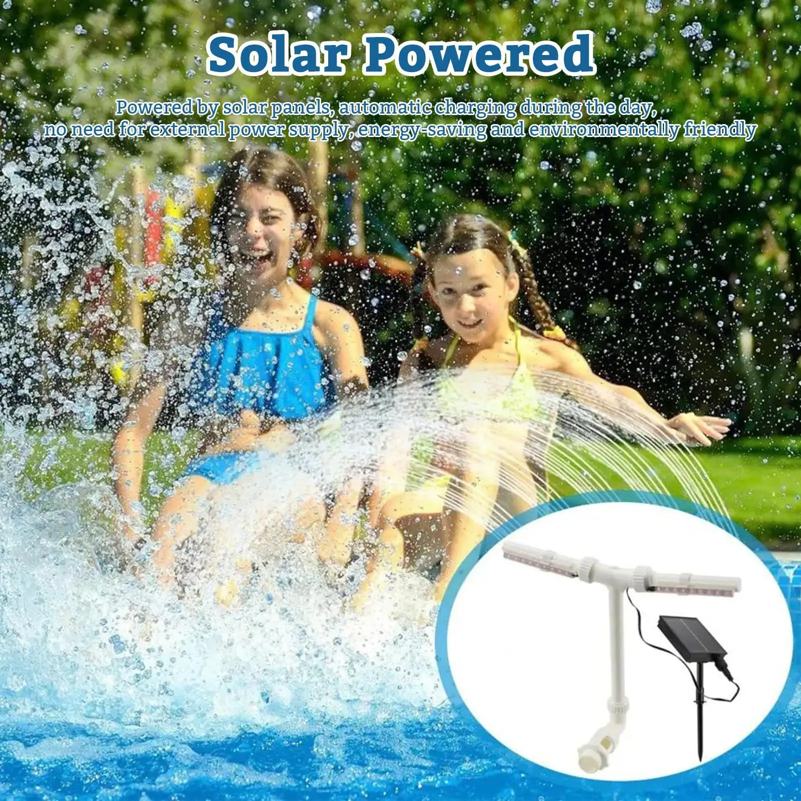 

Фонтан для бассейна на солнечной энергии с двойным распылением и водопадом с дистанционным управлением и регулируемым 7-цветным светодиодным светом, плавающий солнечный фонтан