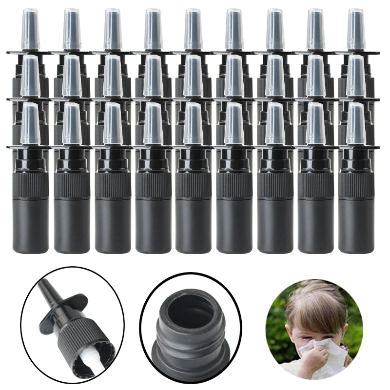 

48Pcs 5ml Black Empty Plastic Nasal Spray Bottles Pump Sprayer Mist Nose Spray Bottle Portable Refillable Bottling Packaging