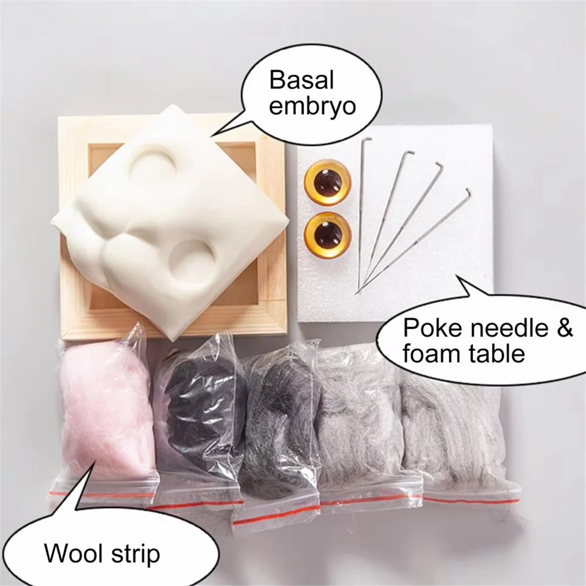AA98 Lovely Cat Head Doll Knitting Kit with Photo Frame Ornaments and Base, Wool Felt Interactive Home Craft Supplies B