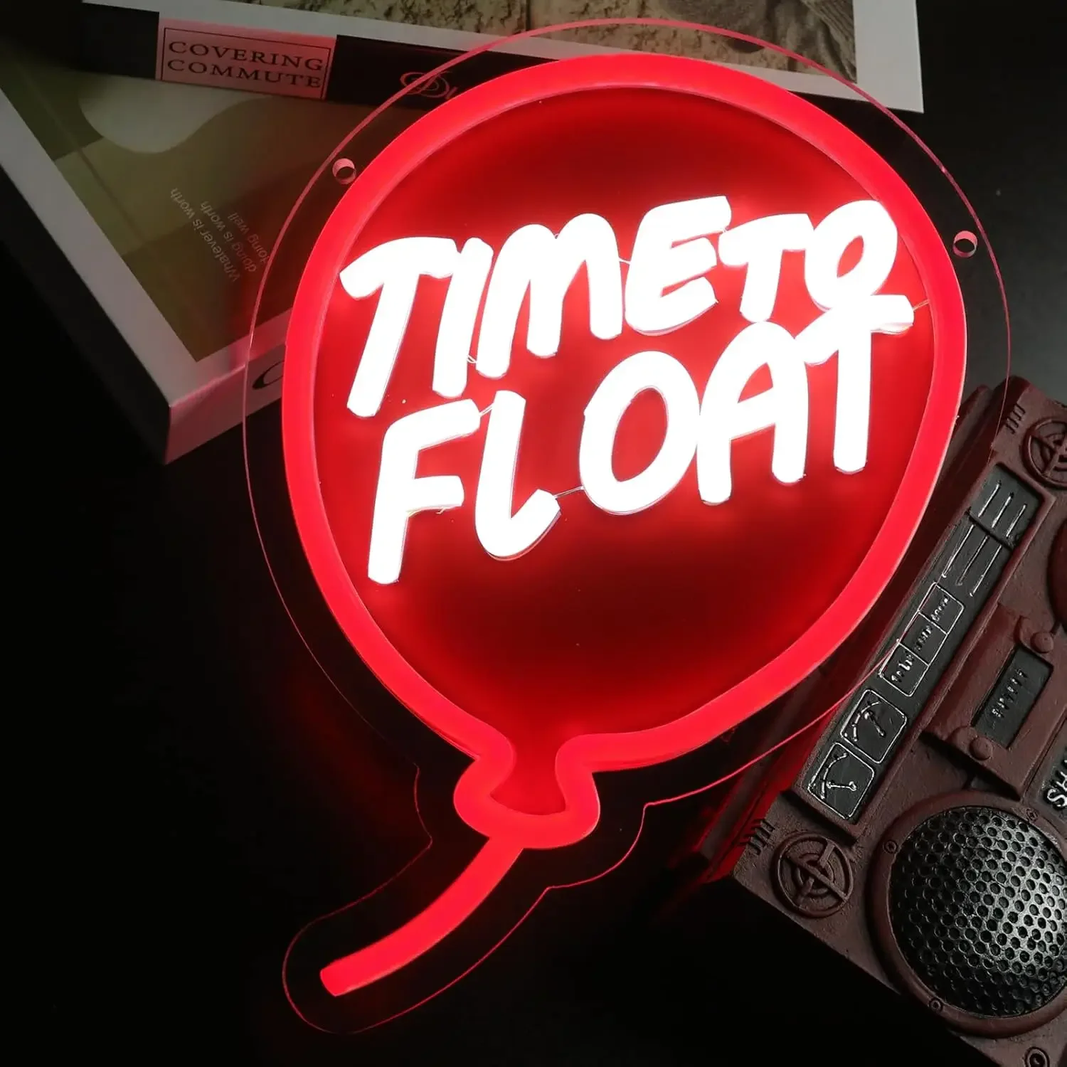 Time To Float Neon Sign LED Wall Light Dimmable USB Halloween Party Night Light for Bar Cinema Room Man Cave Scary Room Decor