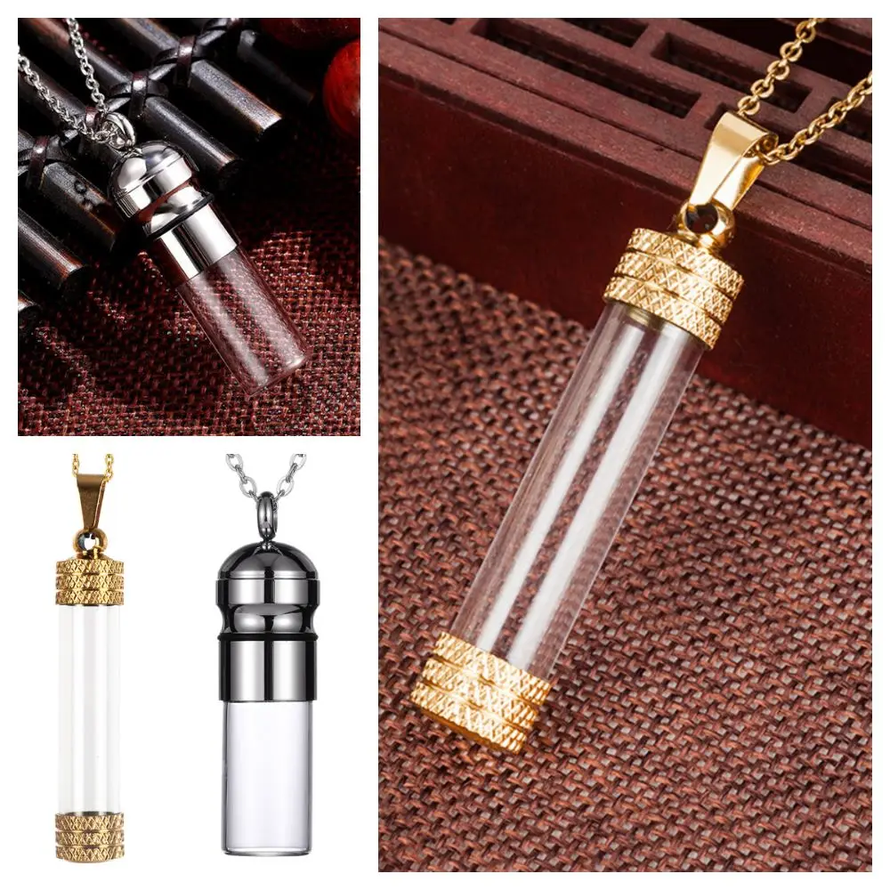 Gold Silver Glass Vial Necklace DIY For Ashes Sand Ashes Urn Necklaces Essential Oil Diffuser Keepsake Perfume Bottle Necklaces