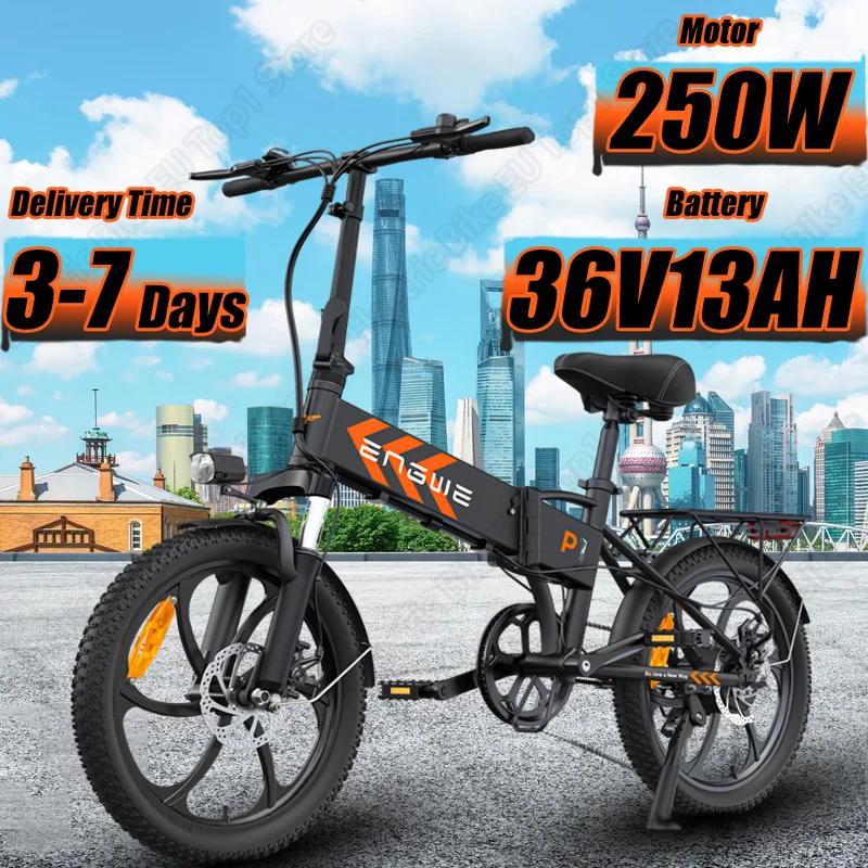 ENGWE Folding Electric Bike 250W Brushless Motor 36V13Ah Lithium Battery E-bike Dual Disc Brake Max 100km Range Electric Bicycle