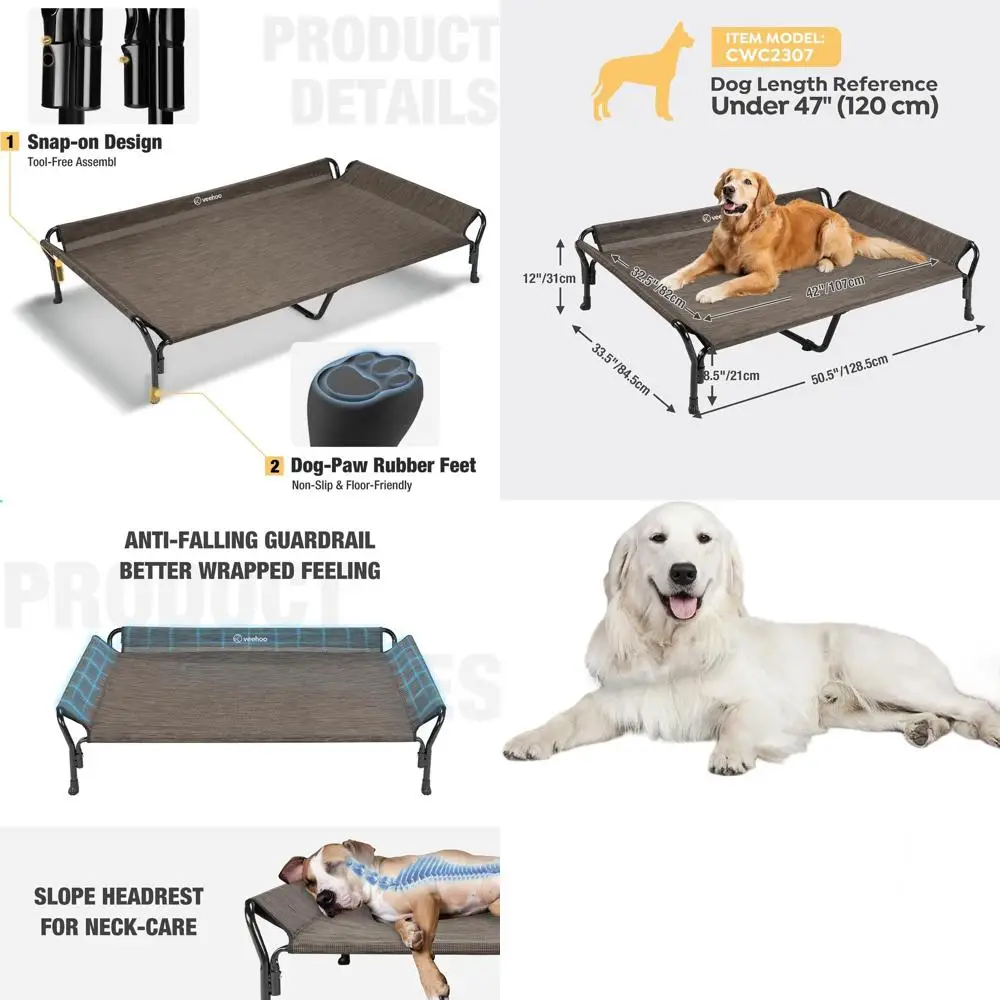 

Лежанка для собак XL с бортиком, наклонным подголовником, дышащей сеткой, нескользящая и моющаяся, для использования в помещении/на улице, 50.5 x 33.5, Br