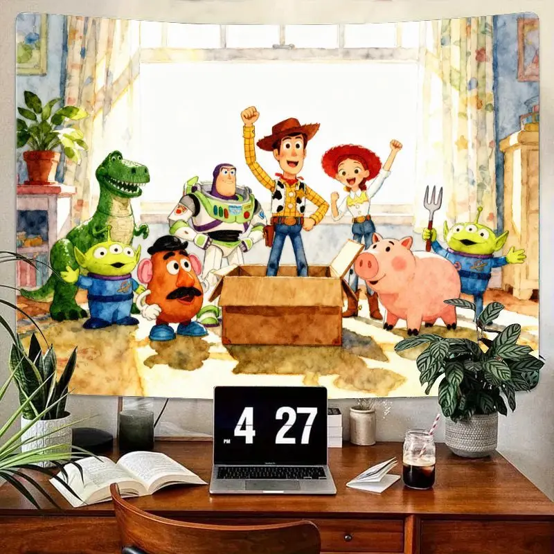 

1 шт., акварельный гобелен Disney Pixar Toy Story Gang, Вуди Базз Джесси Рекс и друзья, настенное искусство, декор для детской комнаты, спальни, подарок.