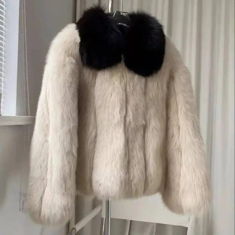 

Короткая куртка из искусственного меха, женское зимнее лоскутное плюшевое пальто с лацканами, пушистые куртки, свободное меховое пальто, уютная полосатая нечеткая верхняя одежда