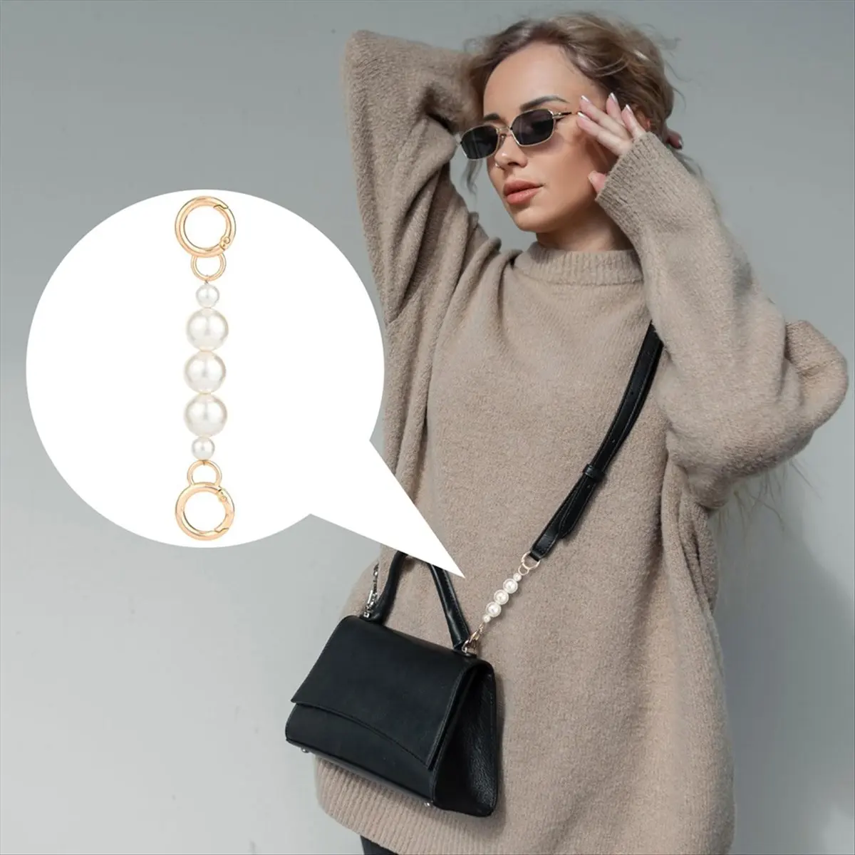 Top Sale 2 Pcs Gold Bow Bag Extender Chain, Metal Pearl Extender Chains, Bow Pattern Purse Strap Replacement,for Purses, Bags