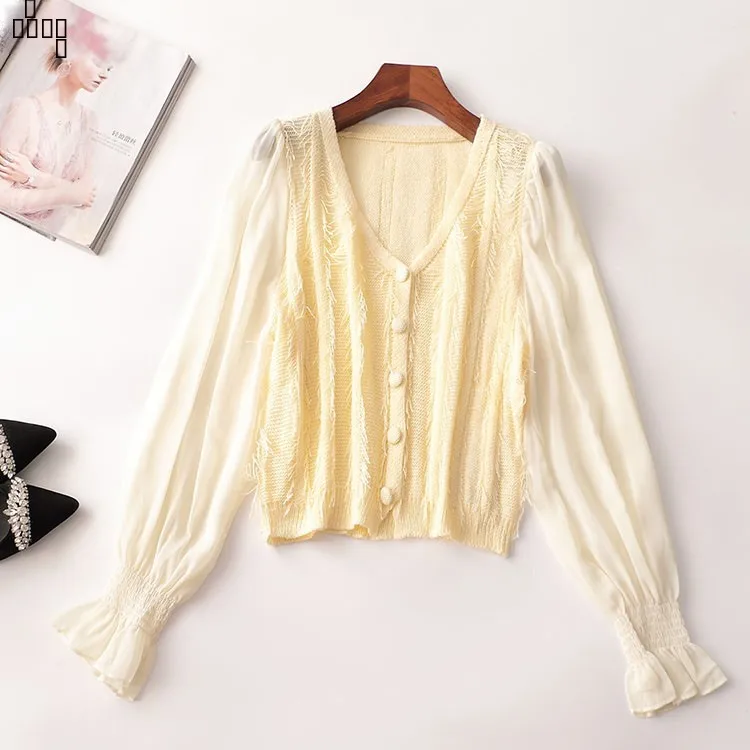 Spring ort V-Ne Long Sve Sweater 2443 Women's Faion Casual Knitwear for Ladies