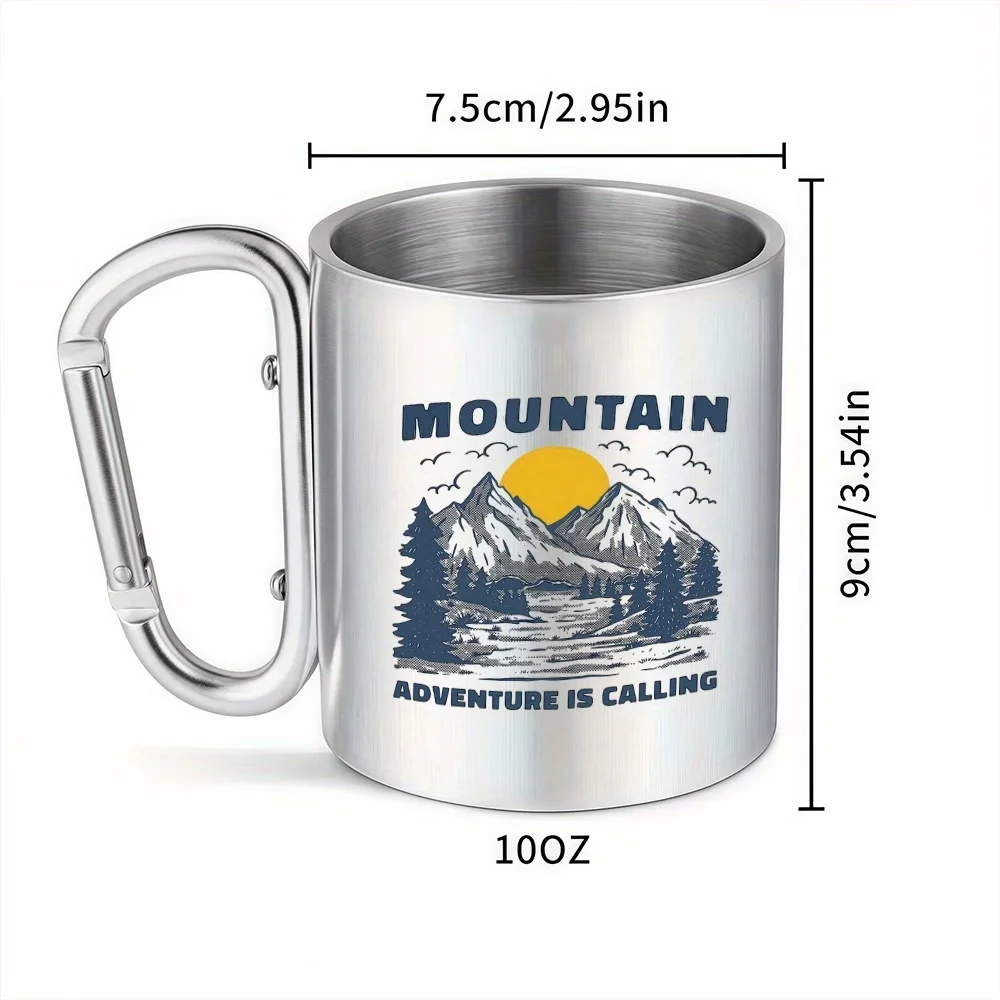 1pc 10oz Mountain Adventure Mug, Double Wall Insulated Stainless Steel Cup with Carabiner, Ideal for Camping Hiking - view 3