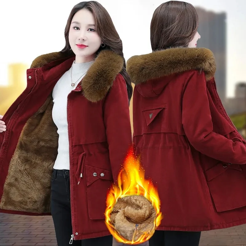 Parka giacca invernale da donna cappotto imbottito Casual allentato femminile collo di pelliccia di peluche di grandi dimensioni capispalla in cotone spesso