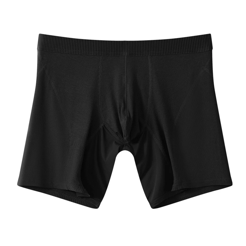 Herren-Unterwäsche aus Eisseide, langes Bein, Boxershorts, U-konvexer Beutel, verlängert die Länge, atmungsaktiv, rutschfest, sportliche Sportunterhose