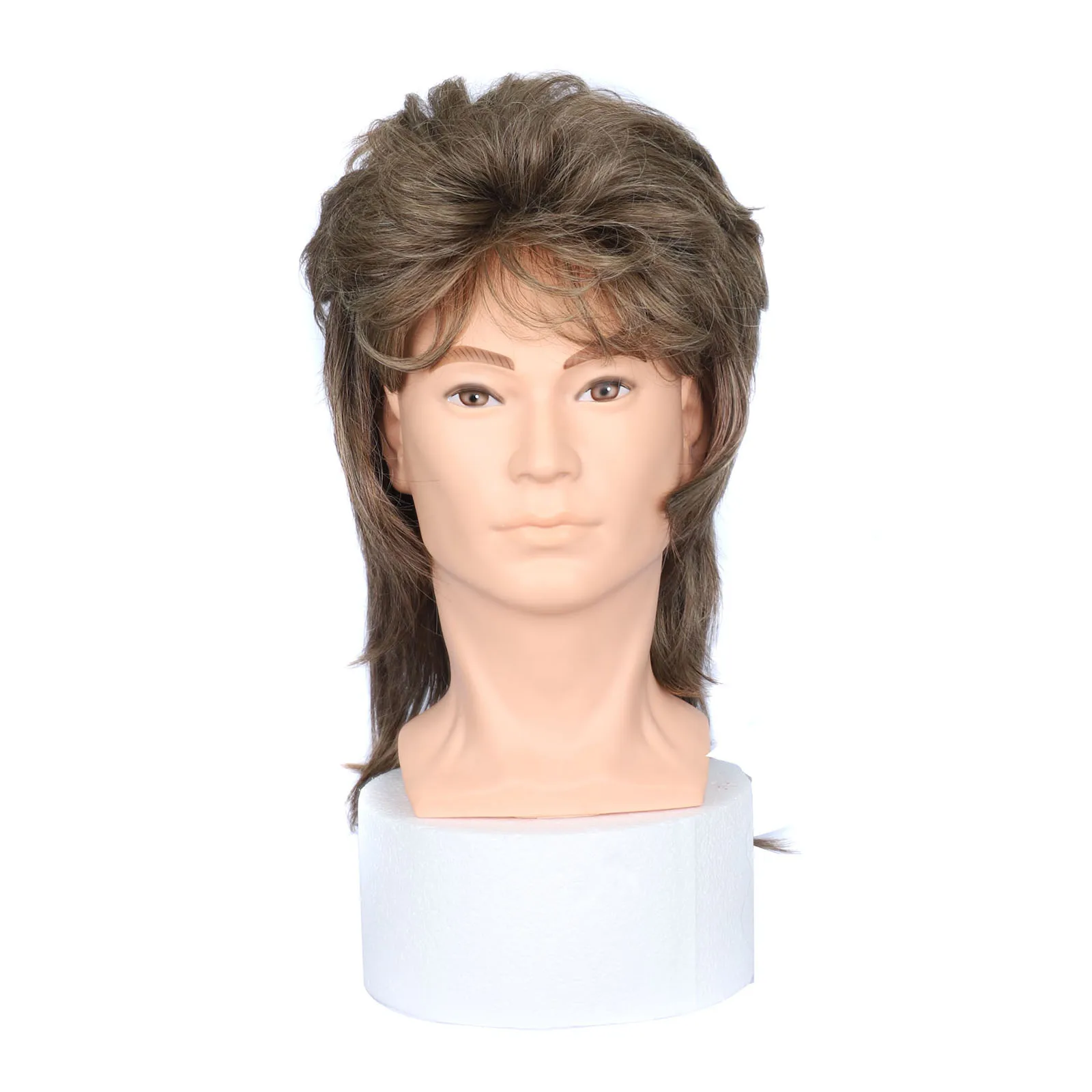 Men's Mullet Wigs Brown Curly 70s 80s Cosplay Costume Halloween Wig Retro Disco Punk Rocker Synthetic Wigs For Man