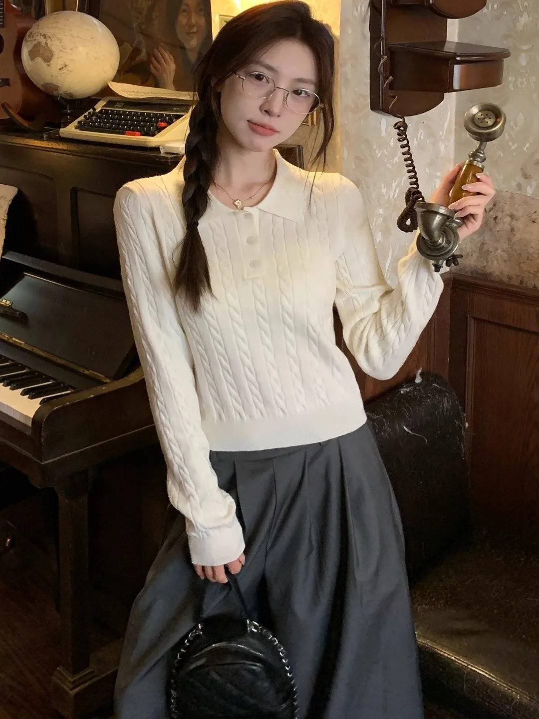 Maglione lavorato a maglia Donna Pullover Nuova manica lunga Colletto rovesciato Maglione lavorato a maglia Pullover Donna Top Maglioni Abbigliamento donna Q1486