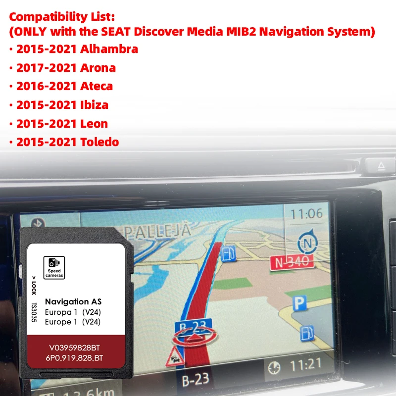 Image of AS V24 MIB2 System für Seat Leon Ateca Ibiza Toledo Alhambra SD Navigationskarte Navi EU-Karte GPS Zubehör