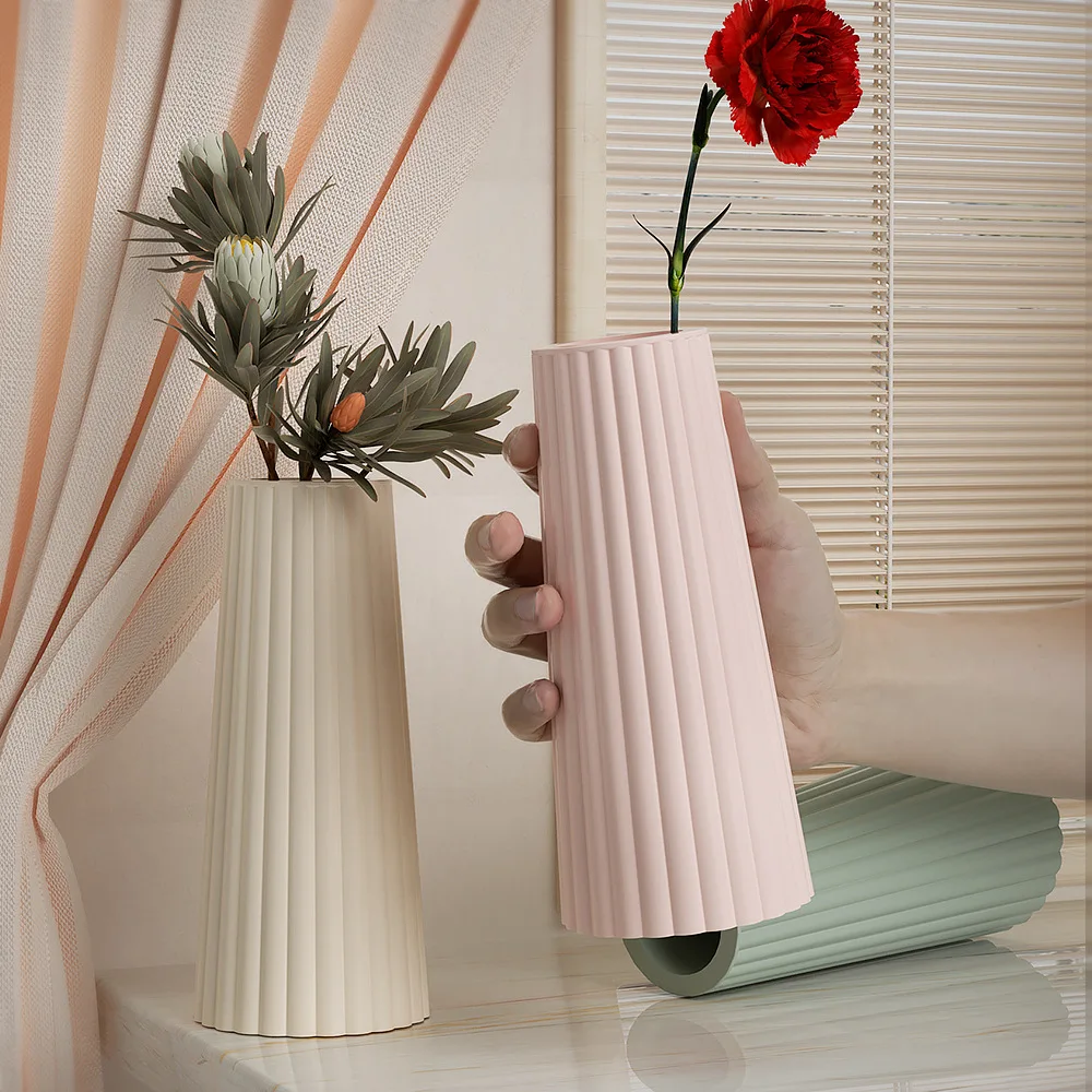 High Vase Concrete Silicone Molds Home Decoration Flowerpot Epoxy Resin Mold Striped Cylinder Candle Holder Gypsum Plaster Mould