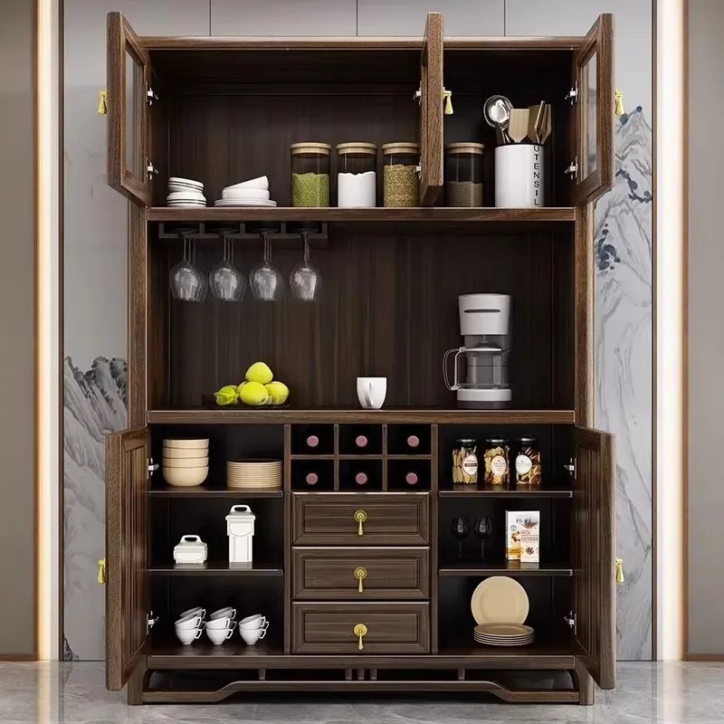 

d1 ebony solid wood dining side cabinet light luxury two-door locker household wall restaurant tea and wine cabinet