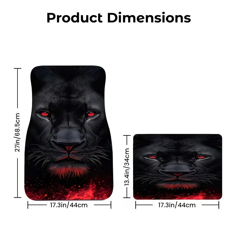 Car Floor Mats, 4-Piece Set with Black Panther Pattern, Smooth Material, Deep Dark Appearance, Red Eyes and Whiskers Design, Suitable for Car Interior Decoration, Adding Dimension and Contrast to the Car Floor