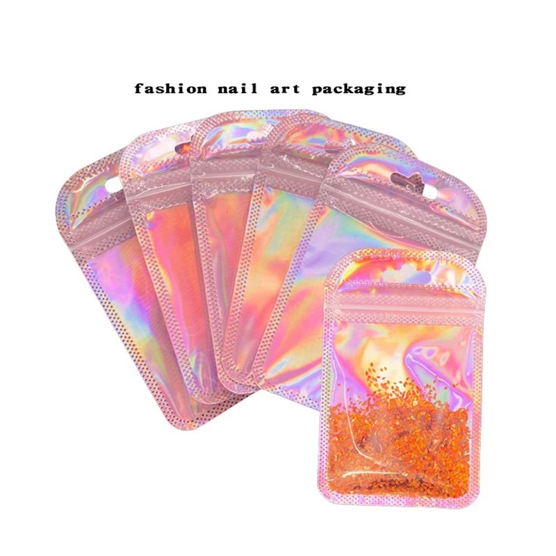 4 Styles Resealable Holographic Bags Cute Eyelash Packaging Bags For Lip Gloss Lash Foil Small Ziplock Bags 50pcs