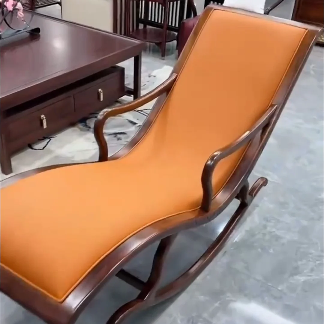 Z20-new chinoiserie black gold wood casual rocking chair chaise lounge comfortable sofa rocking chair