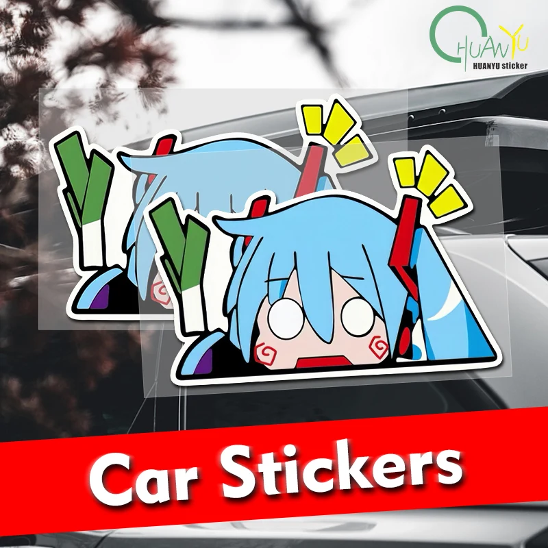 Cartoon Anime Green Hair Girl Take Scallions Reflective Car Stickers Motorcycle Auto Moto Body Helmets Tank Accessories Decal