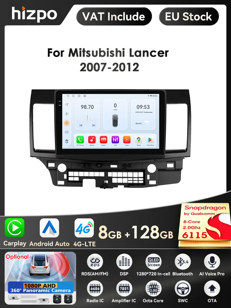 Hizpo Auto Intelligent Systemen Carplay Android Autoradio voor Mitsubishi Lancer 2007-2012 Multimedia Video Speler WIFI 8Core 6115 - afbeelding 2