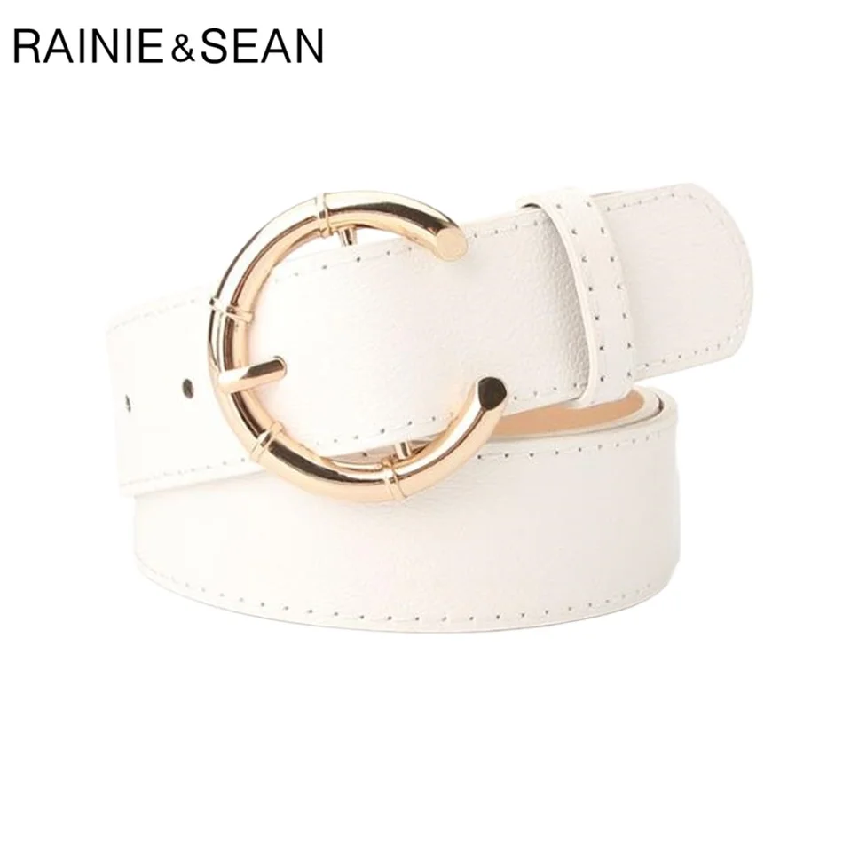 

RAINIE SEAN белый брендовый ремень женский кожаный пояс женский золотой ремень с пряжкой дизайнерский женский ремень из искусственной кожи для платьев