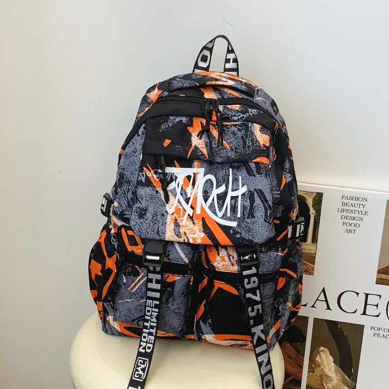 Personalized Graffiti Large Capacity Backpack 2025 Korean Version Versatile Short Distance Travel Bag Nylon Computer Men's Bag