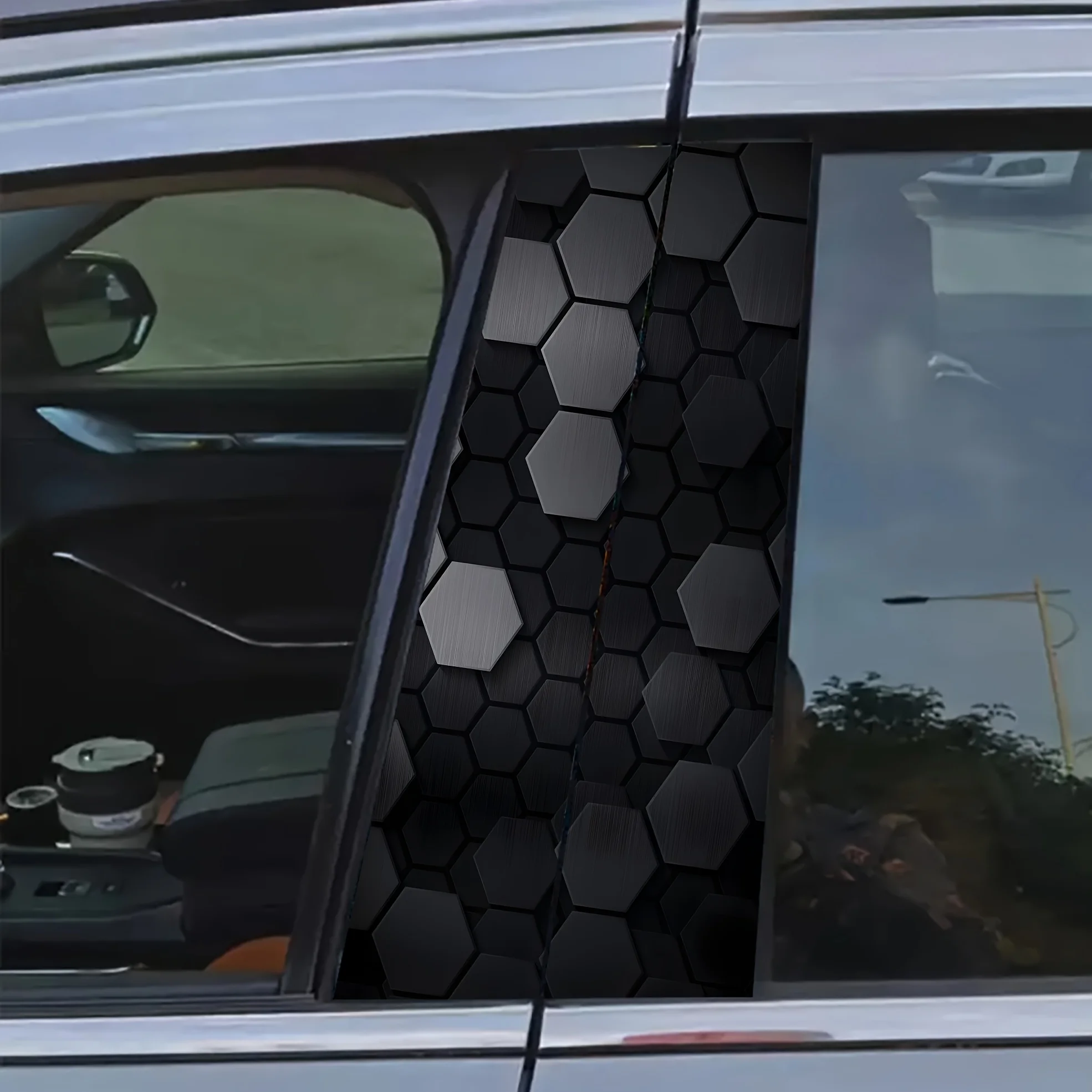2 pieces of black checkered car stickers, made of vinyl material, suitable for vehicle B-pillar doors, perfect gift