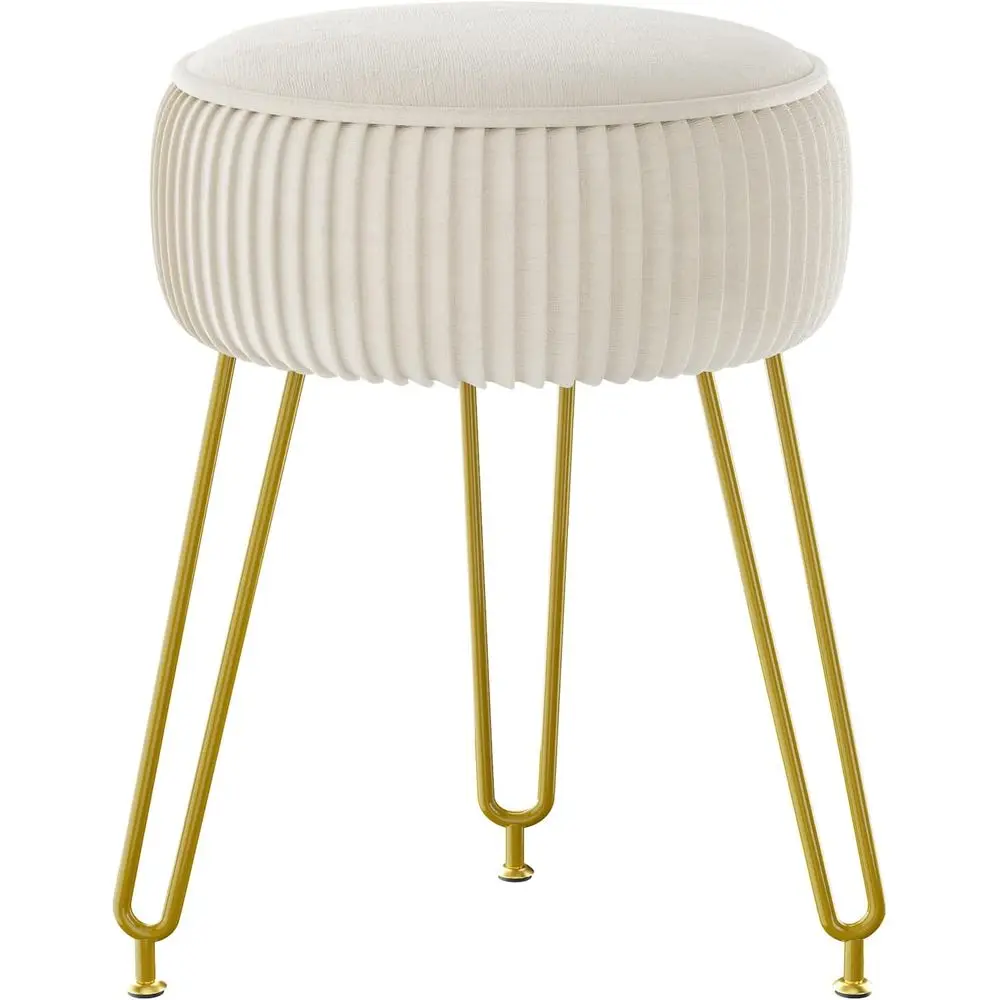 

Velvet Round Ottoman, Makeup Vanity Stool Side Table, Velvet Dining Table Seat, Pouf Couch Stool, Steel Legs, Creamy-White -30M