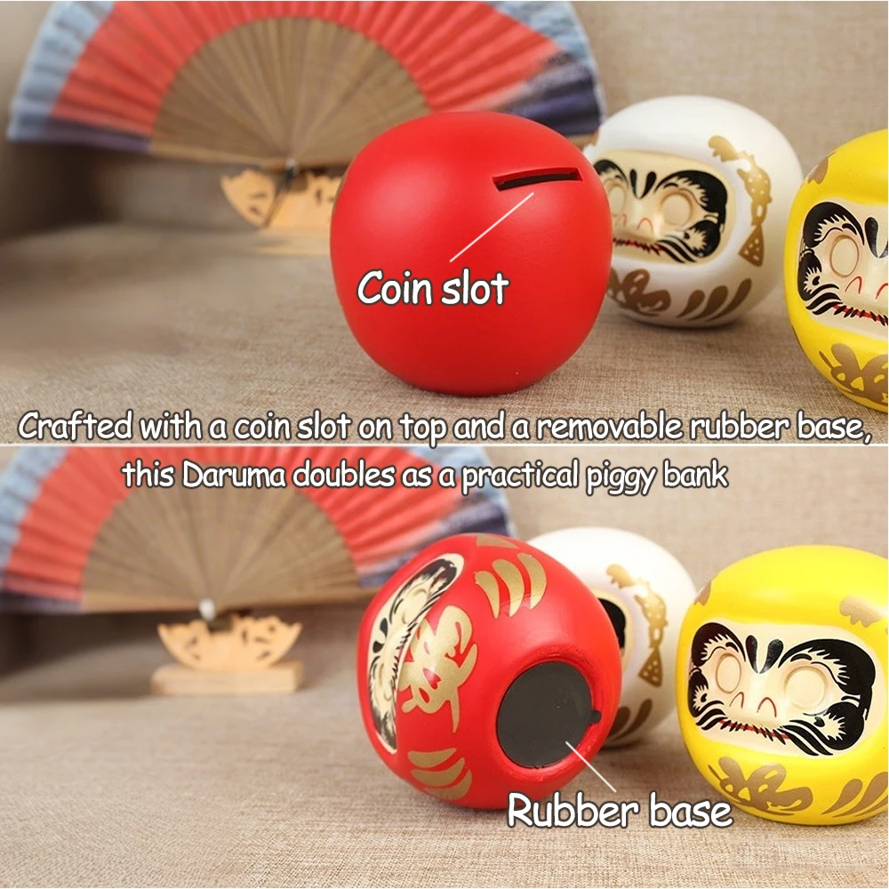 Estatua de Daruma de cerámica japonesa, amuleto de la suerte, adorno Zen, estatuilla Fengshui, caja de dinero, para el hogar Decoración de mesa,