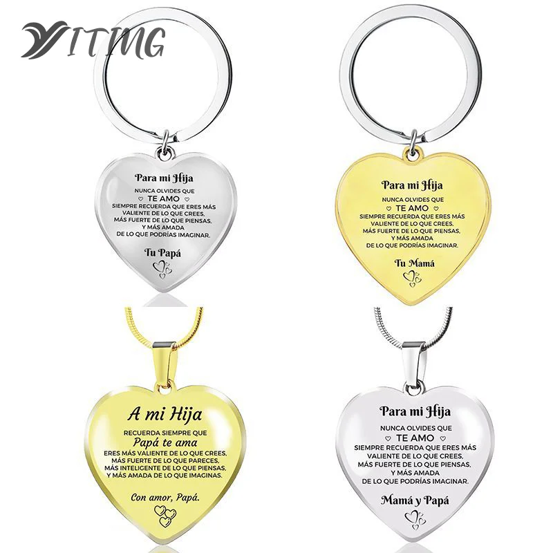 Spanish To Para Mi Hija And Para Mi Hijo Heart Pendant For Women Birthday Gift Graduation Gifts Jewelry Necklace Key Ring