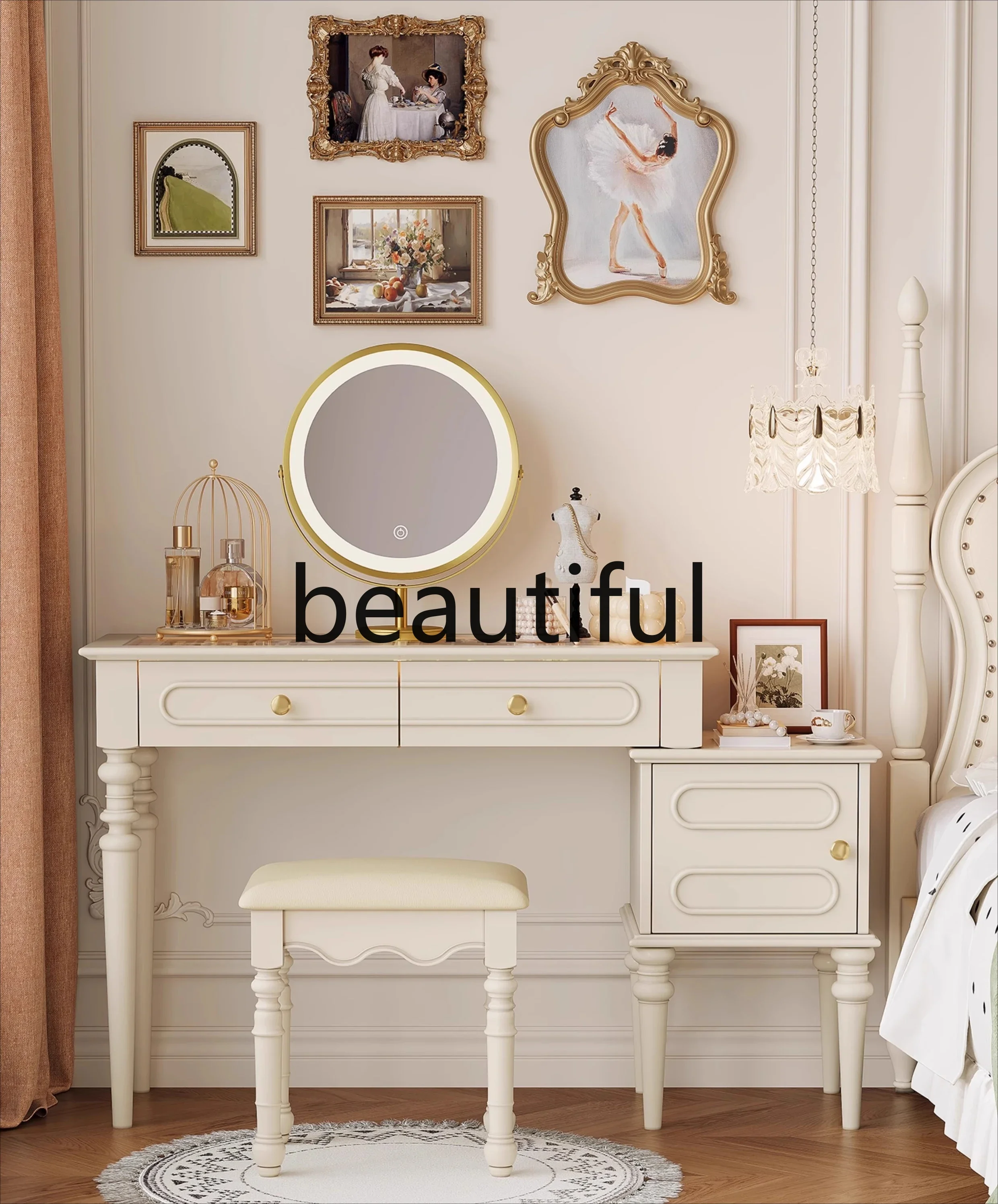07A dressing table, all solid wood household bedroom retractable dressing table, storage dressing table