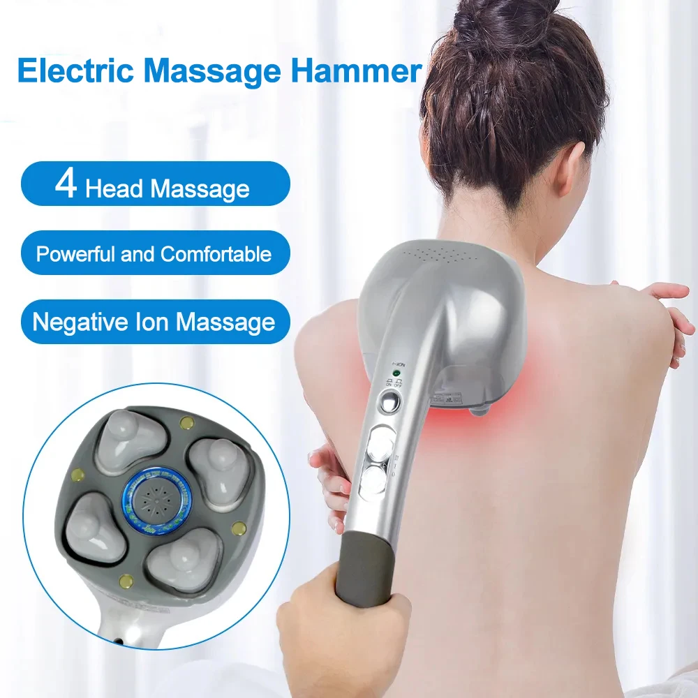

Electric Handheld Massager Four Head Machine Full Body Neck Vertebra Back Muscle Relax Vibrating Deep Tissue Massage Health Care