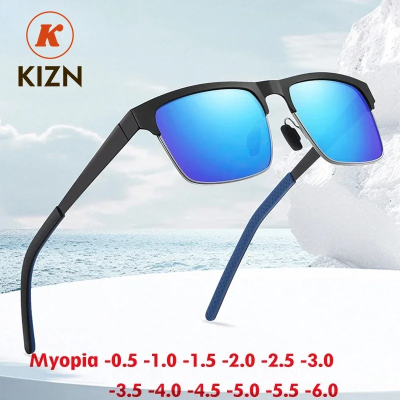 

KIZN квадратные солнцезащитные очки для близорукости из сплава, мужские поляризационные фотохромные очки для вождения, UV400, оптика, очки по рецепту от -0,50 до -6,0