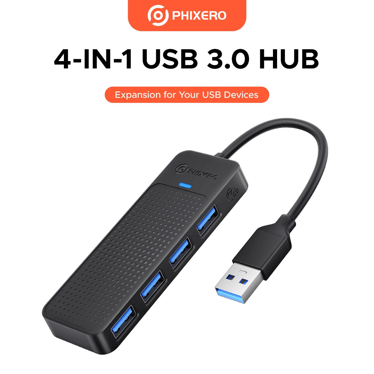 PHIXERO USB 3.0 Splitter 4 Port HUB Docking Station Multi Interface Supports Windows, Mac OS, Linux systems