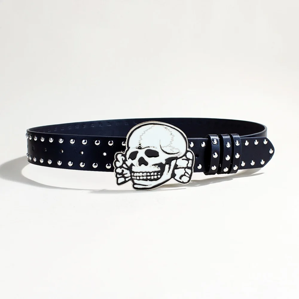 Gothic Y2K Frauen Männer Gürtel Goth Damen Cowboy Hip Hop Punk Niet Skelett Druck Taille Gürtel Jeans Bund