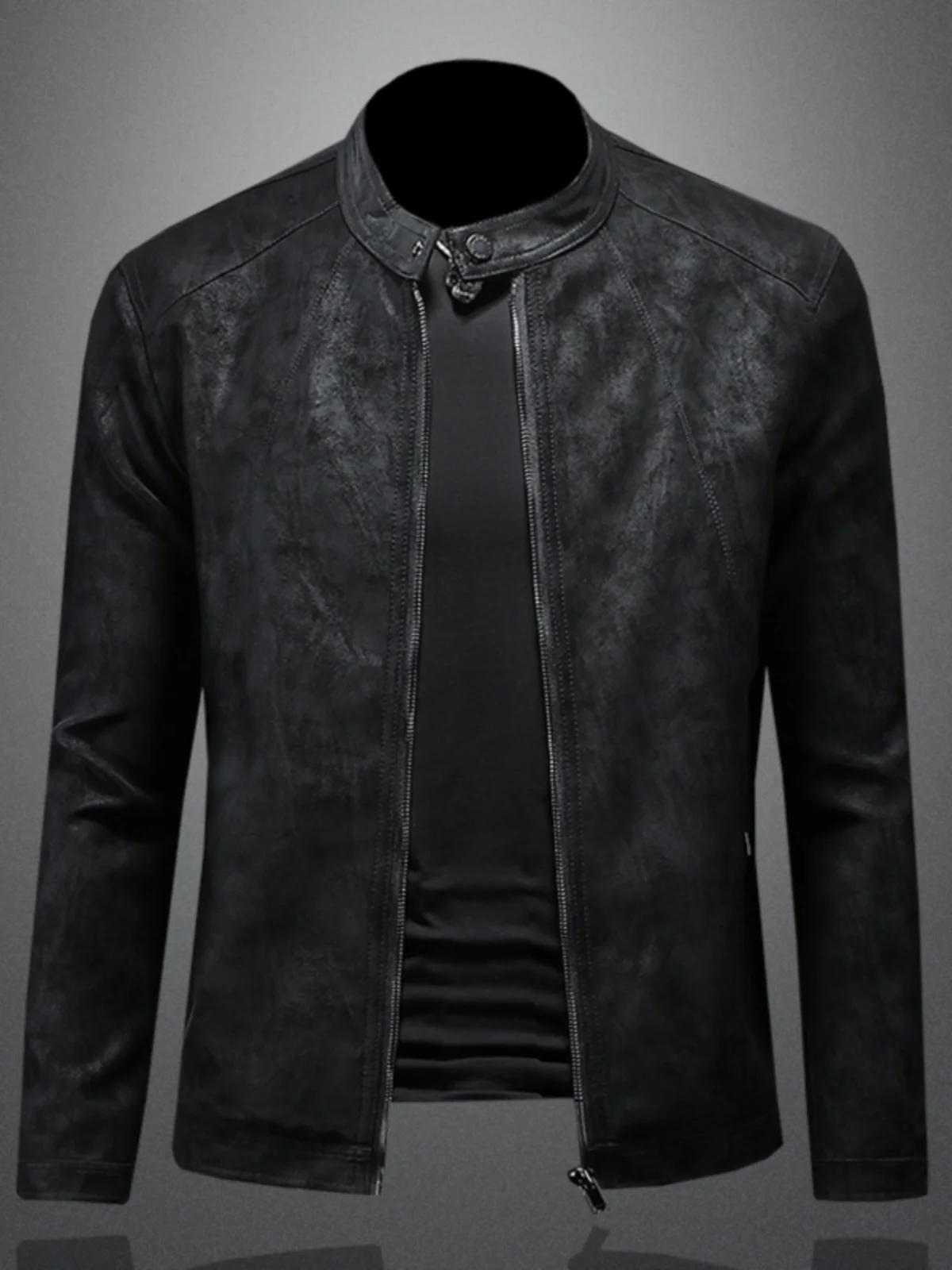 

Slim Fit Motorcycle Jaet Men's Spring Autumn New Trend Brand Korean Sle Stand Collar Jaet Outerwear PU Leather Jaet