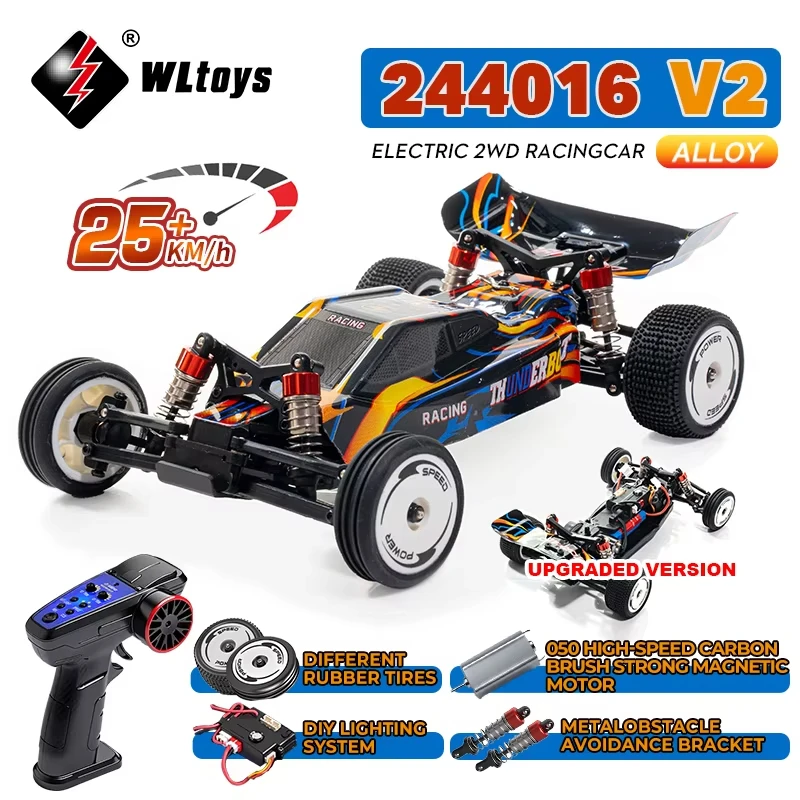 New upgraded WLtoys244016 v2 2.4g high-speed racing car 2WD 25 km/h 1:24 full-scale gyroscope remote control car Children's gift