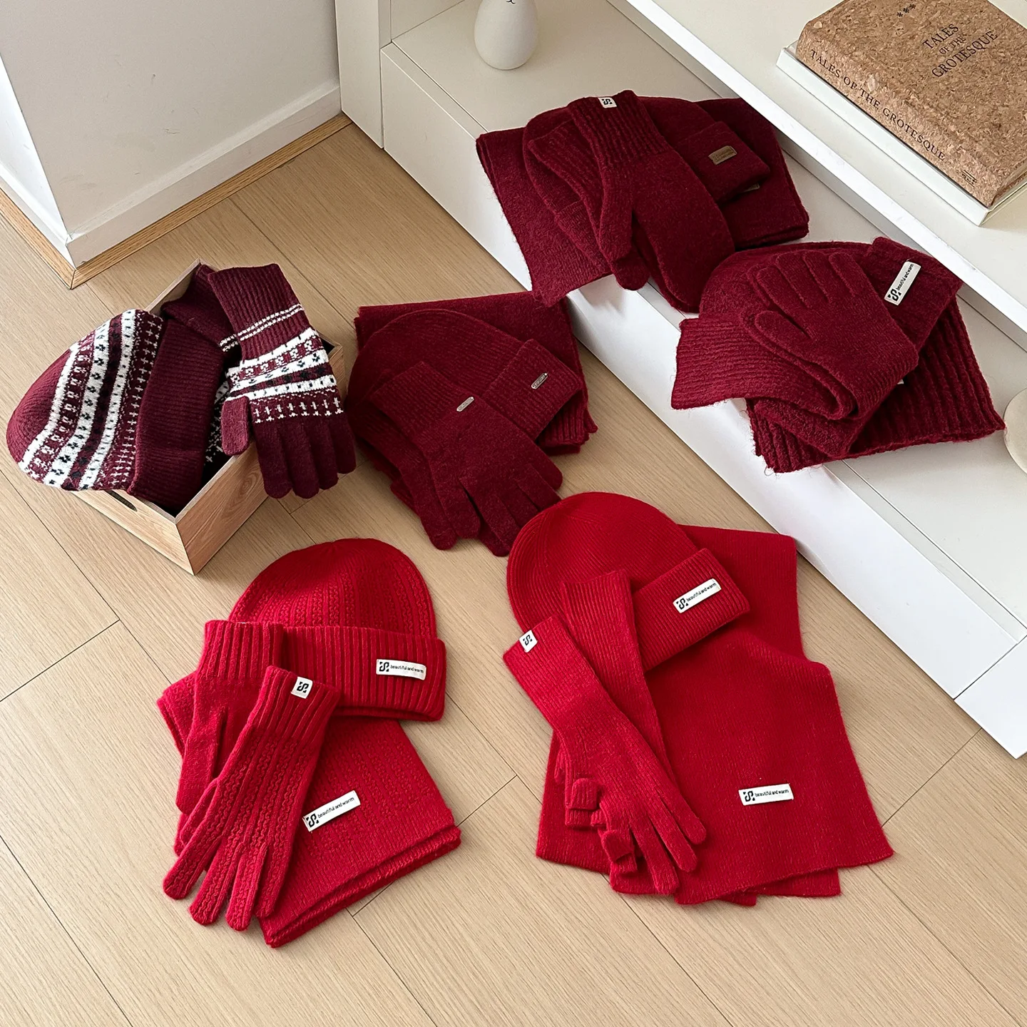 3 stks/set Gebreide Ring Sjaal Vrouwen Wollen Muts sjaal handschoenen Effen Cap Ontwerp Zachte Kasjmier Pashmina Kraag Kerstmis Nieuwjaar