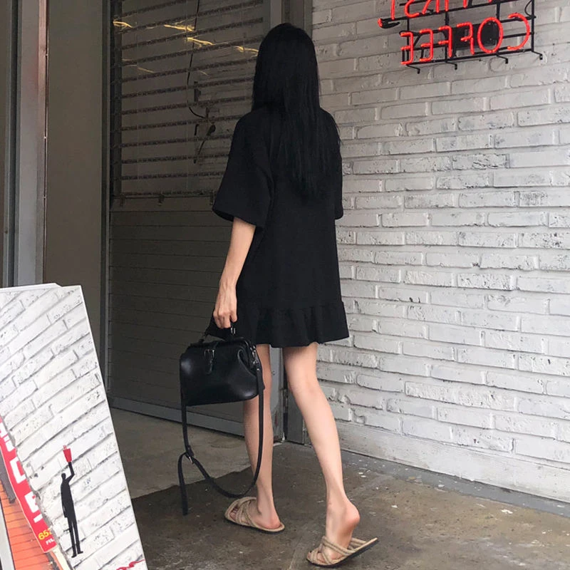 

Большие размеры Midi Dr Lazy Sle Summer Hepburn ort Sve Женский свободный кружевной подол Корейский Sle круглый Ne Casual Dr