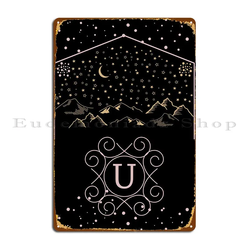 

Starry Night Monogram U Metal Sign Garage Retro Living Room Plaques Design Tin Sign Poster