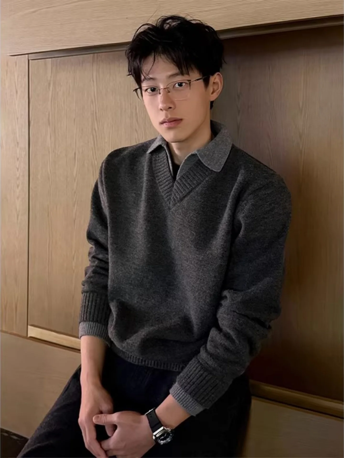 

High Quali Knitted V-Ne Sweater Men Women Sle Fake Two-Piece Casual Comfortable Long Sve Winter Inner Wear Base Layer