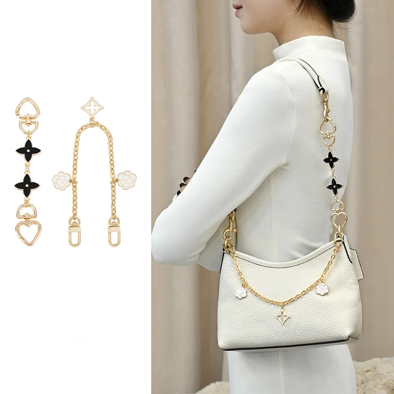 سلسلة هولين القمر الأسود للغار 19 حقيبة هوبو صغيرة سلسلة ممتدة القمر أربع أوراق البرسيم حزام الكتف سلسلة ذهبية مزخرفة