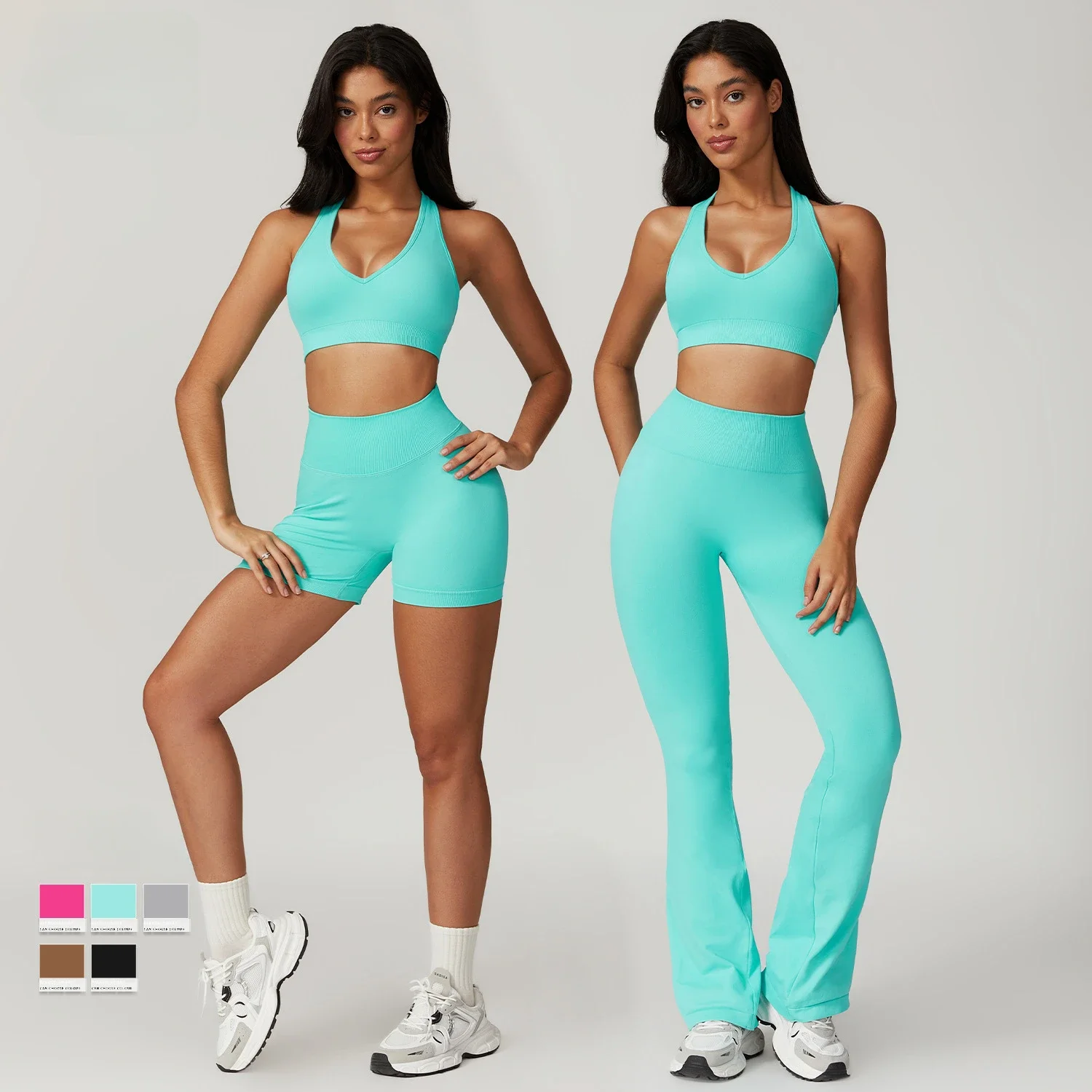 Seamless Gym Set Women Yoga Set Ensemble Female 2 Pieces Workout Sport Suit Fitness Tracksuit Push Up Flared Pants Active Wear