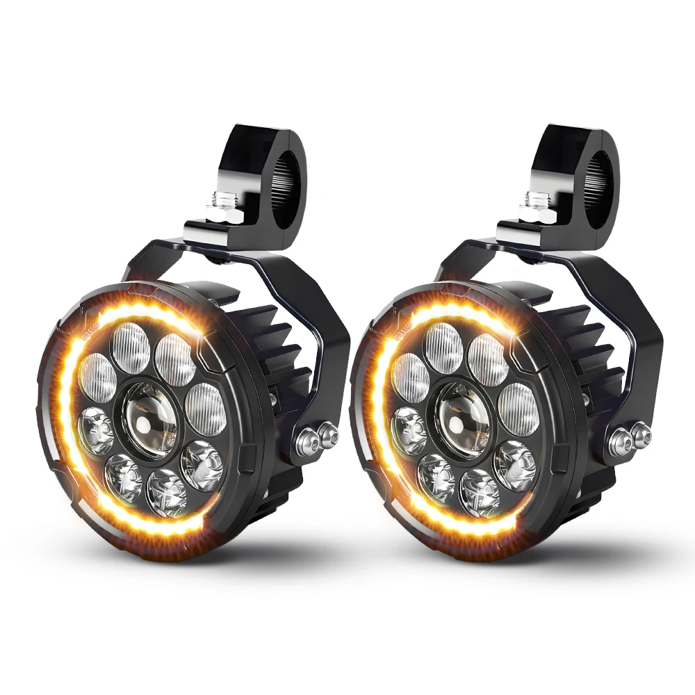 UNISHINE 4.5 "Ronde Motorfiets LED Koplamp Wit Amber DRL Hoge Dimlicht Strobe Spotlight Dimmer Offroad LED Licht - afbeelding 2